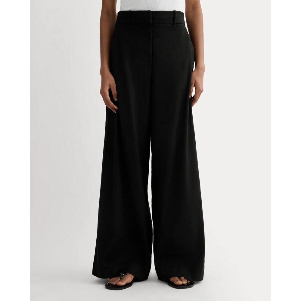 NWT Everlane The Wide-Leg High-Rise Trouser Pant In Stretch Linen Black Size 12